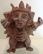 The artifact of a Mayan diety warns us of the Mayan 'Place of Fear' on The California Native Yucatan Tours